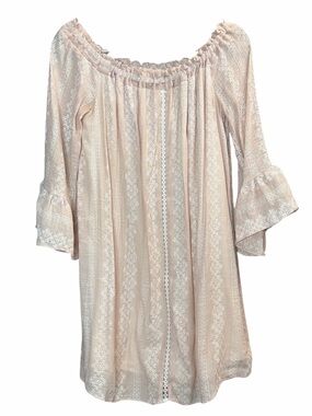 English Factory Blush Pink Bell Sleeve Off The Shoulder Gauze Tunic Dress S
